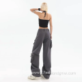 Womens Print Straight Leg Cargo Woven Twill Pants